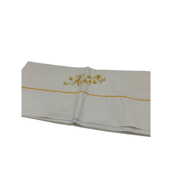 Vintage Yellow Embroidered Cross Stitch Pillow Cases Floral Circles "Hers" - Picture 5 of 6